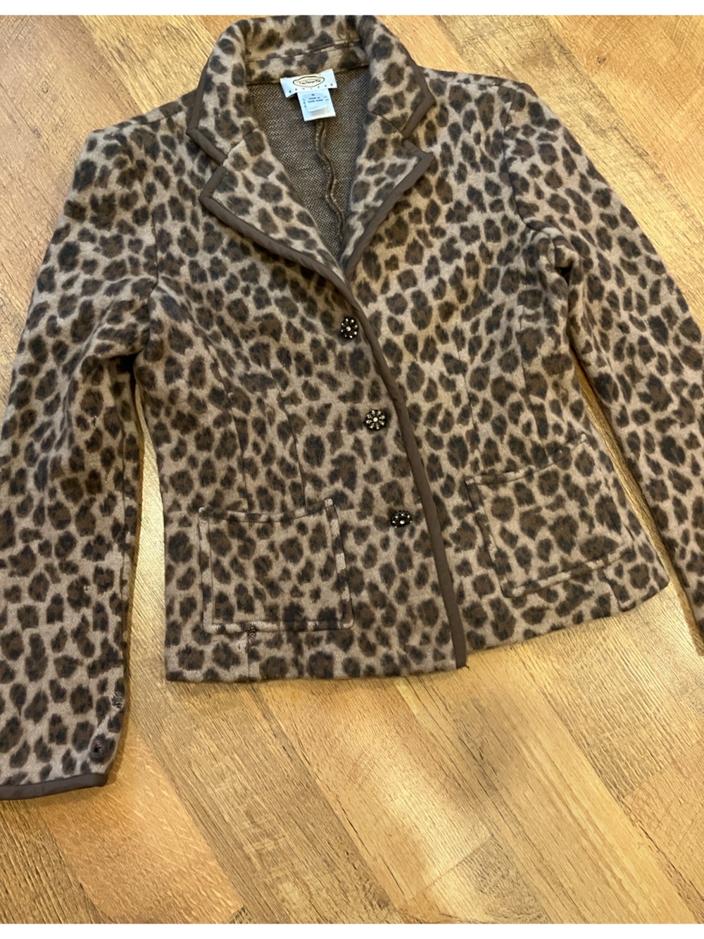 Talbots Petites Leopard Print Merino 100% Merino Wool Blazer Jacket